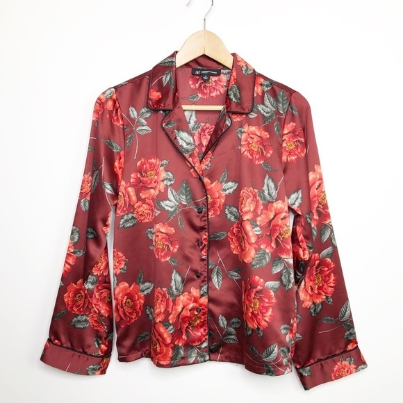 Inc International concepts, intimates, red floral, satin, two piece pajama set - Picture 3 of 16